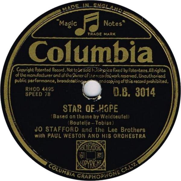 Jo Stafford, The Lee Brothers, Paul Weston And His Orchestra - Star Of Hope / Somebody